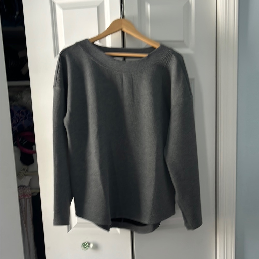 T by Talbots Texh waffle knot open back pullover